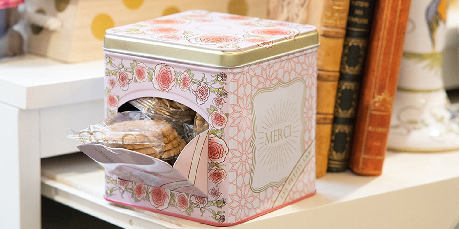 Biscuits sablés pépites de chocolat - mini boite distributrice métal "Un matin à Paris" 200g