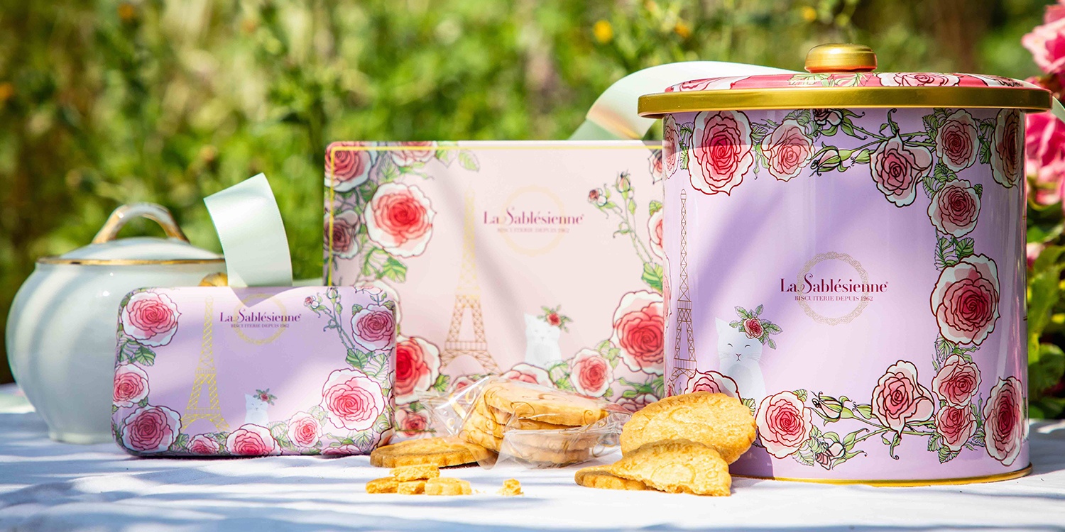 Biscuits sablés assortiment sablés nature pur beurre frais et aux pépites de chocolat - seau métal "Un matin à Paris" 250g