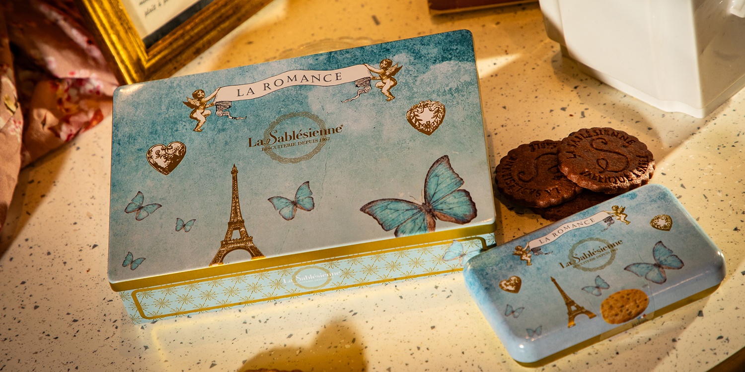 Biscuits sablés tout chocolat - Mini Boite métal Romance - 35g