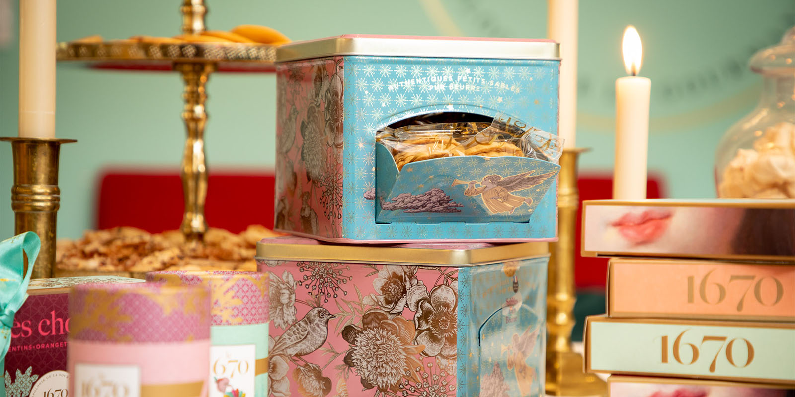 Biscuits sablés pépites de caramel beurre salé - boite métal distributrice "L'ange musicien" 300 g