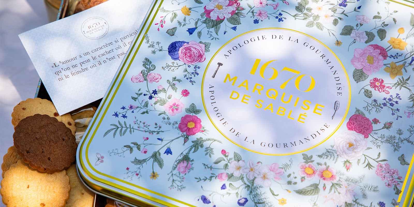 Biscuits sablés assortiment nature, pépites de caramel, de citron et tout chocolat - coffret métal "Bouquet Sauvage" 400g