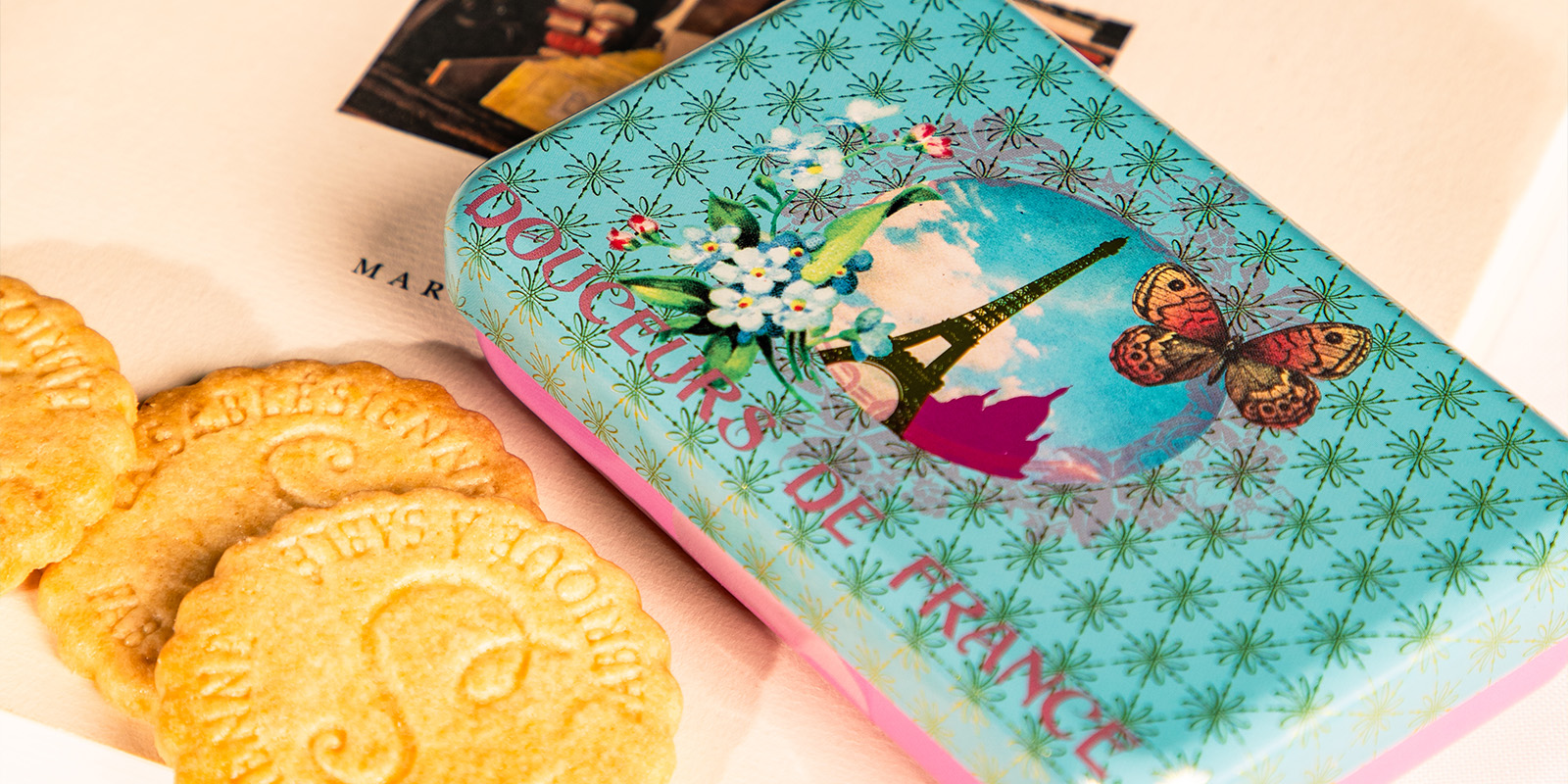 Biscuits sablés nature pur beurre frais - mini boite métal "Paris Bleu" 35g