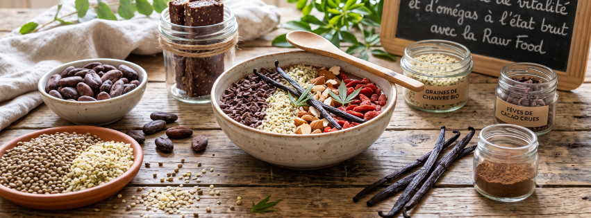 Fèves de cacao, chanvre et vanille : un concentré de vitalité et d'omégas à l'état brut avec la Raw Food