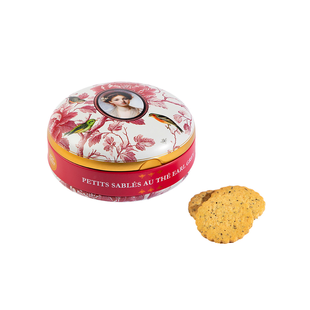 Biscuits sablés au thé bergamote - Boîte métal ronde "Oisellerie" 175g