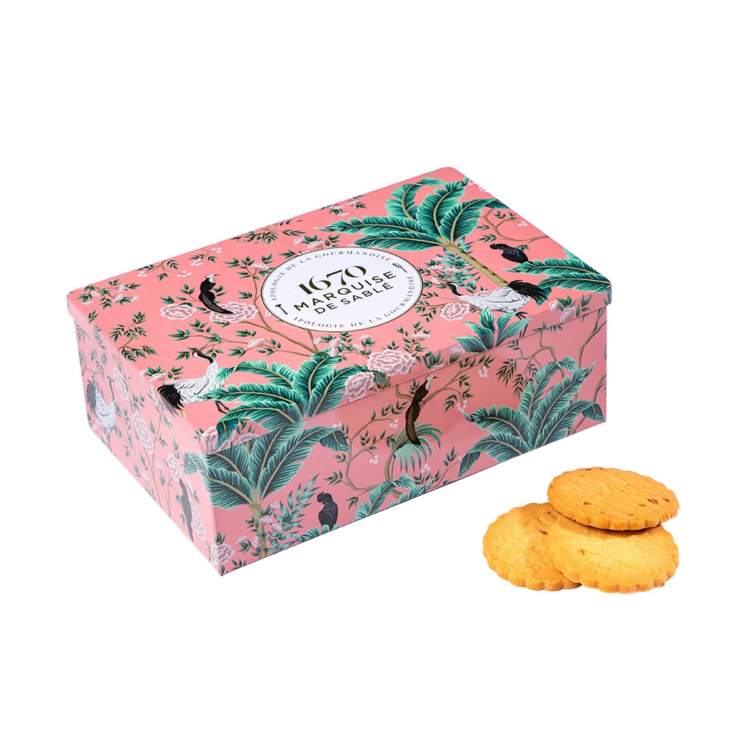 Cookies assortment, plain butter, caramel chips and apricot chips - "The Palm Grove" 300g tin 