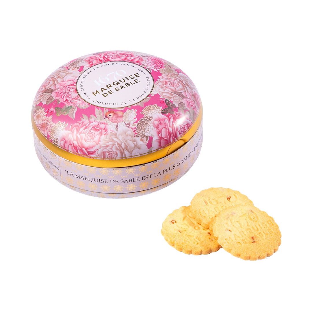 Biscuits sablés pépites d'abricot  - boite métal ronde "Écrin trésor" 175 g