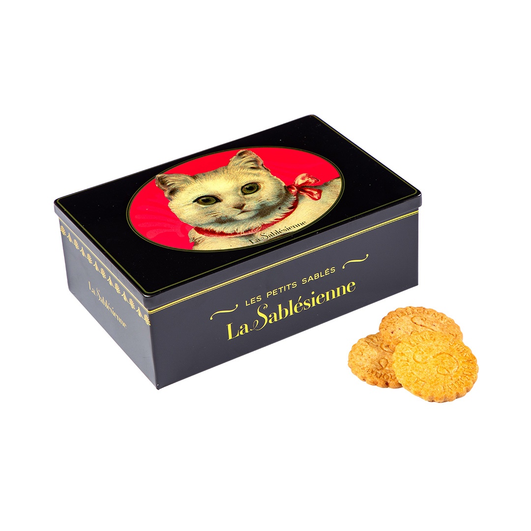 Biscuits sablés pépites de chocolat - boite métal "Chat blanc" 250g