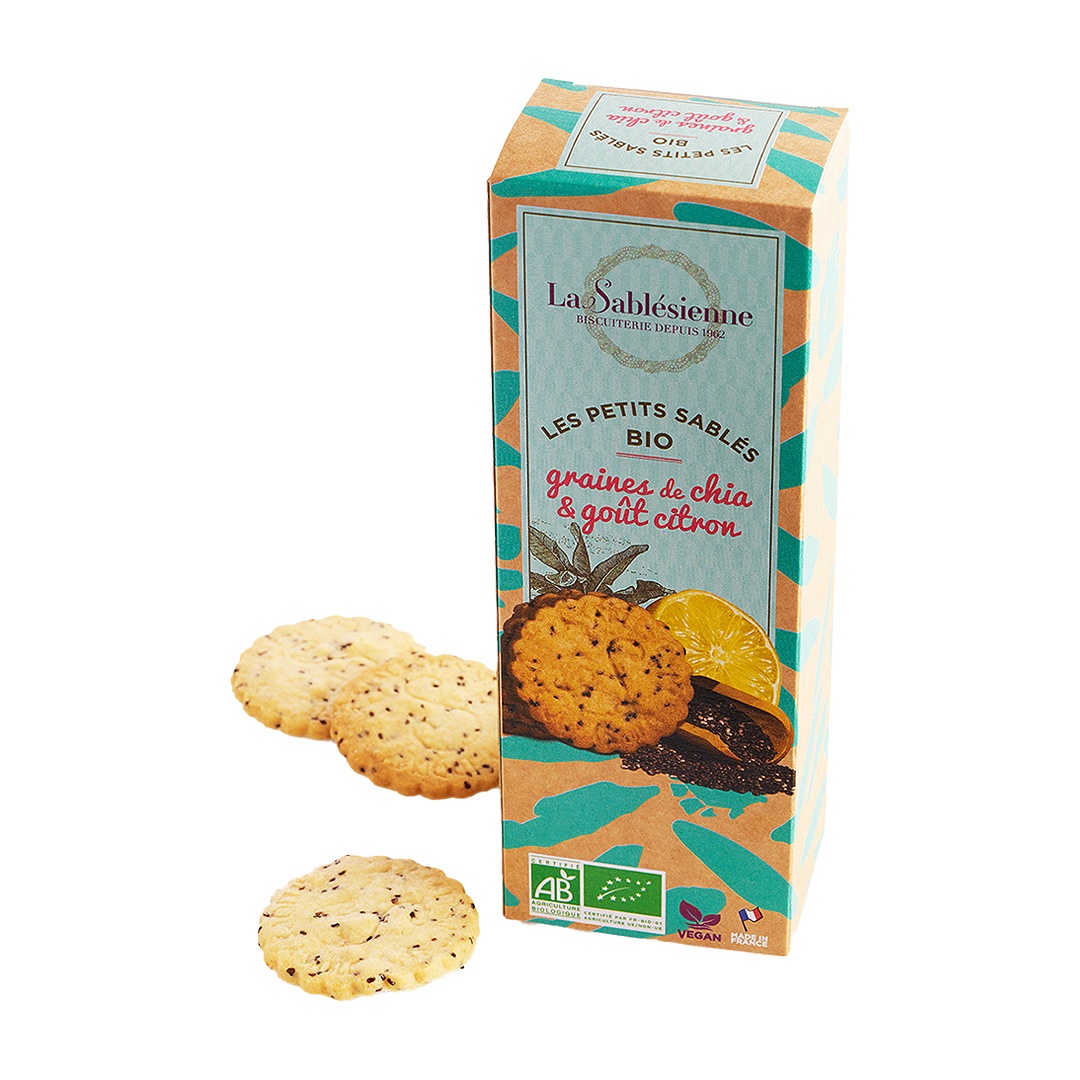 Organic & vegan cookies with lemon and chia seeds - 110g box