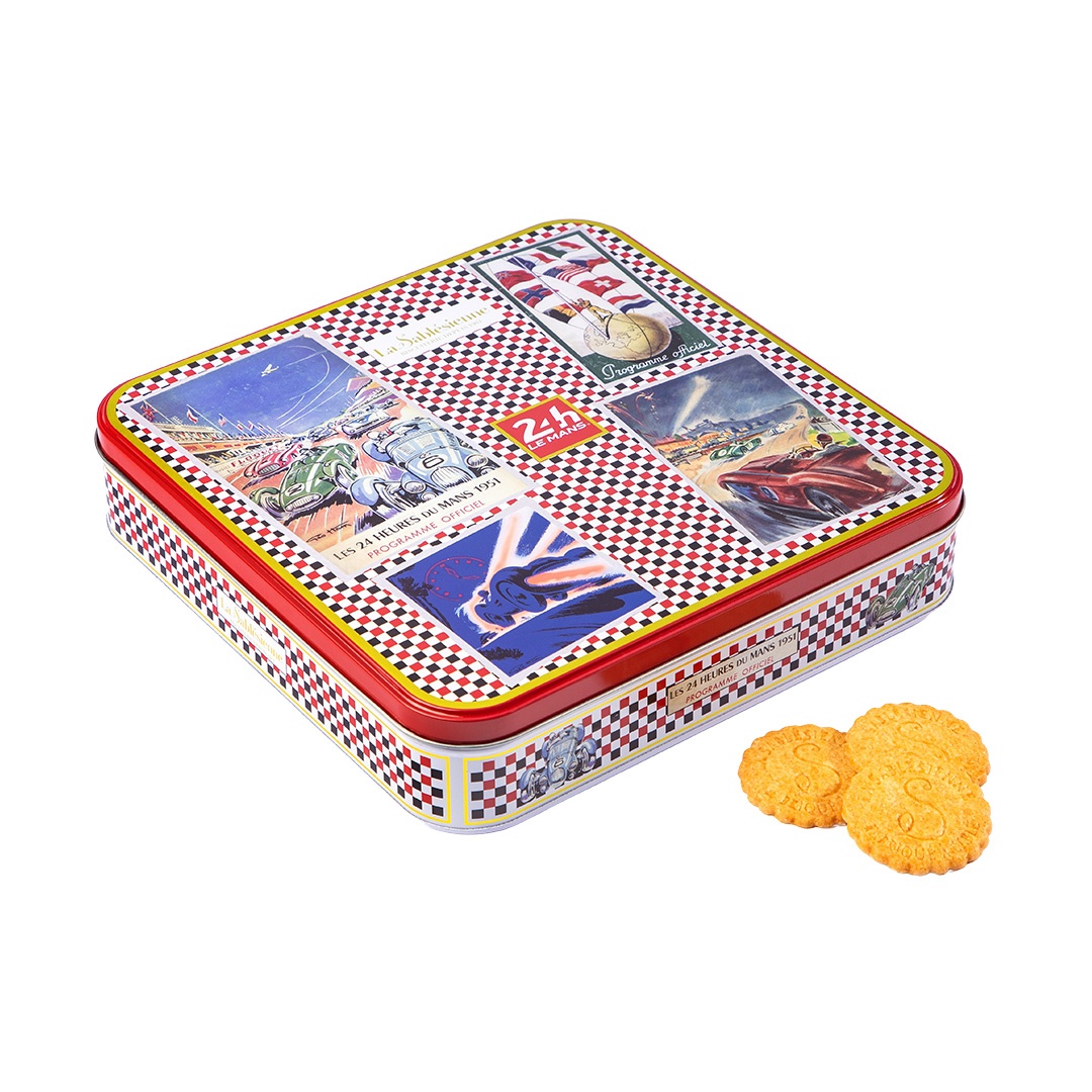 Cookies assortment, plain butter, caramel chips, chocolate chips and raspberry chips- "24h of Le Mans" 400g tin 