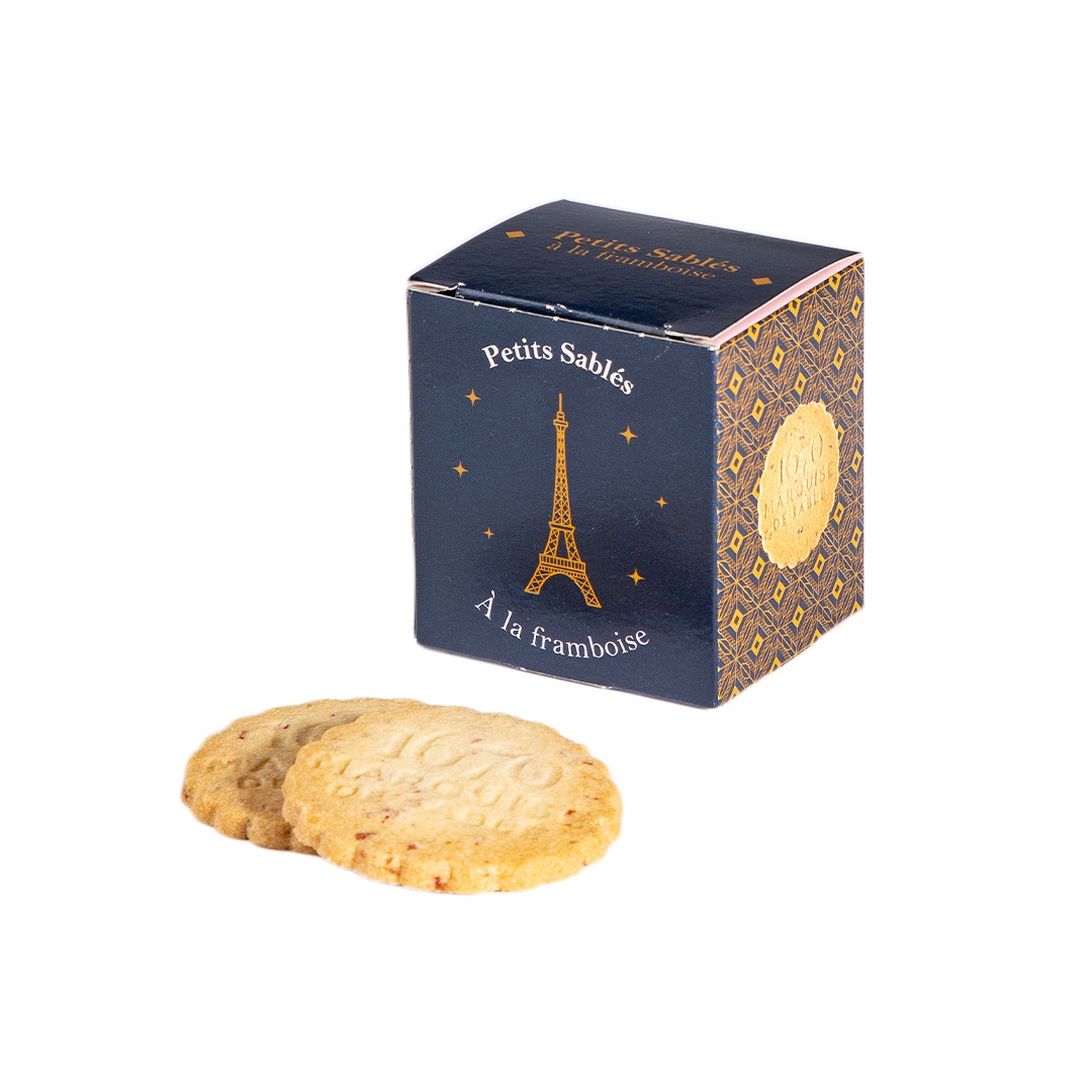 Raspberry chips cookies - 1670 Marquise de Sablé Eiffel Tower cube - 35g