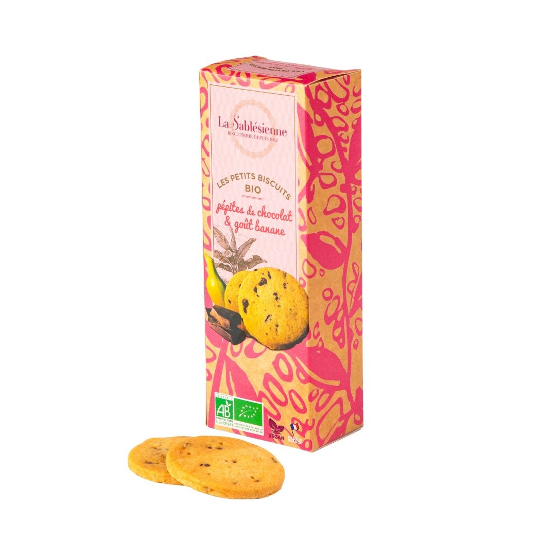 Organic & vegan cookies with chocolate and banana chips - 110g box
