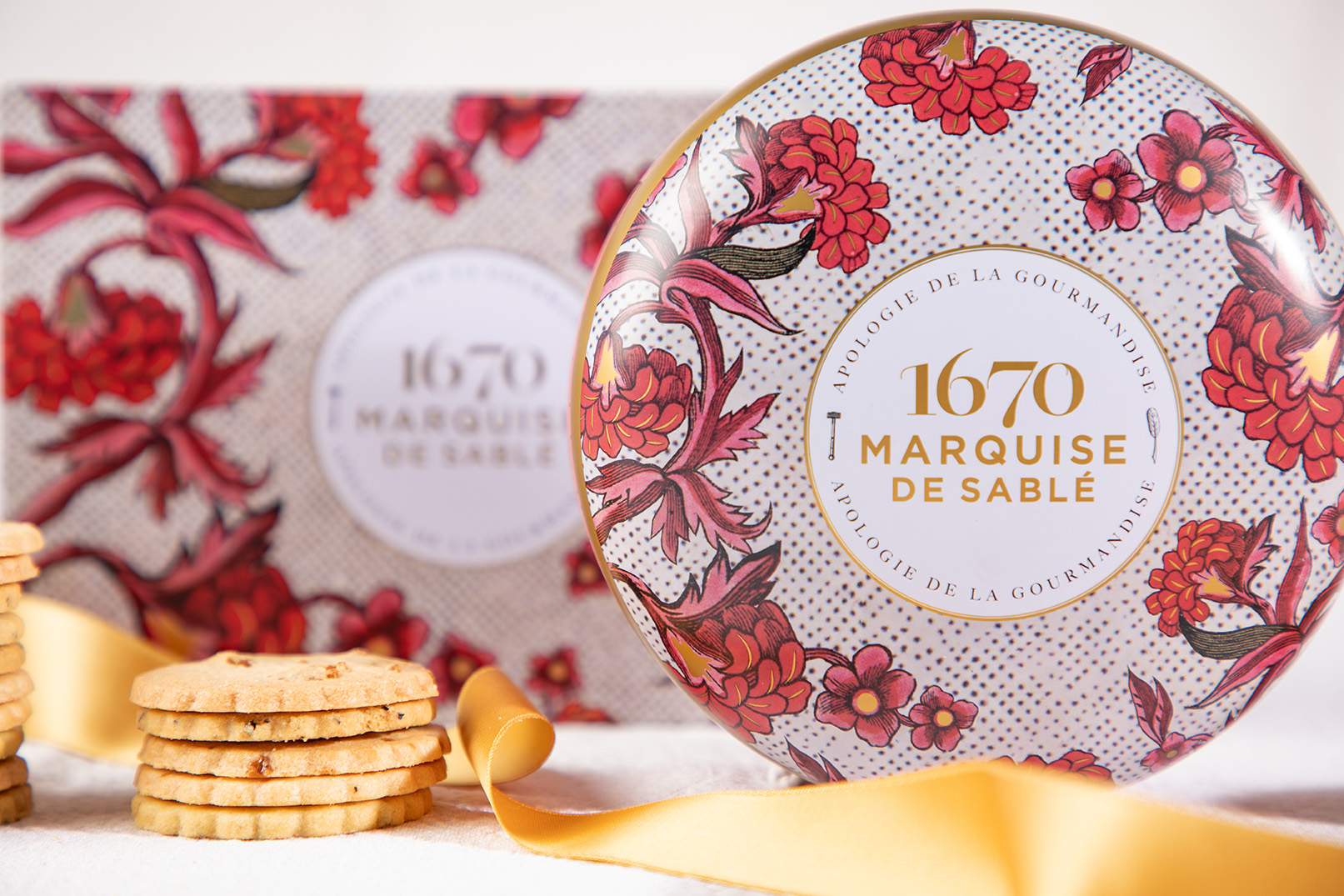 Biscuits sablés aux pépites de framboise - Boîte métal ronde "Rêverie Fleurie" 175g