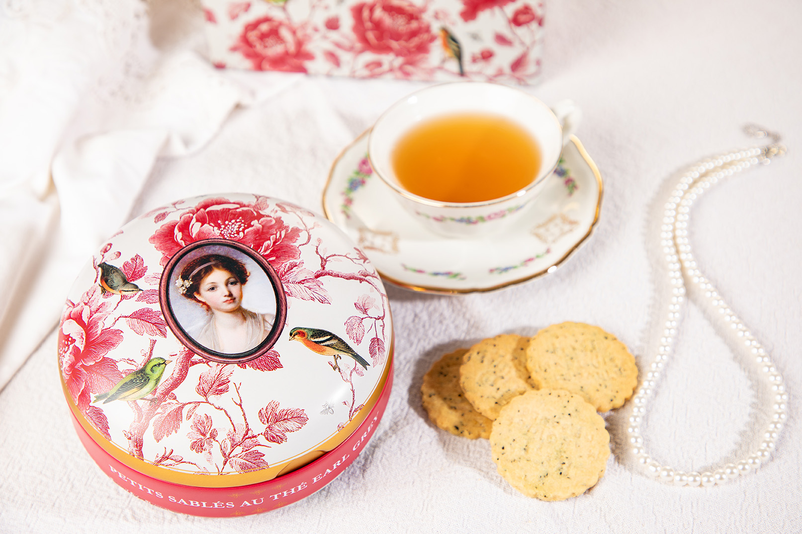 Biscuits sablés au thé bergamote - Boîte métal ronde "Oisellerie" 175g